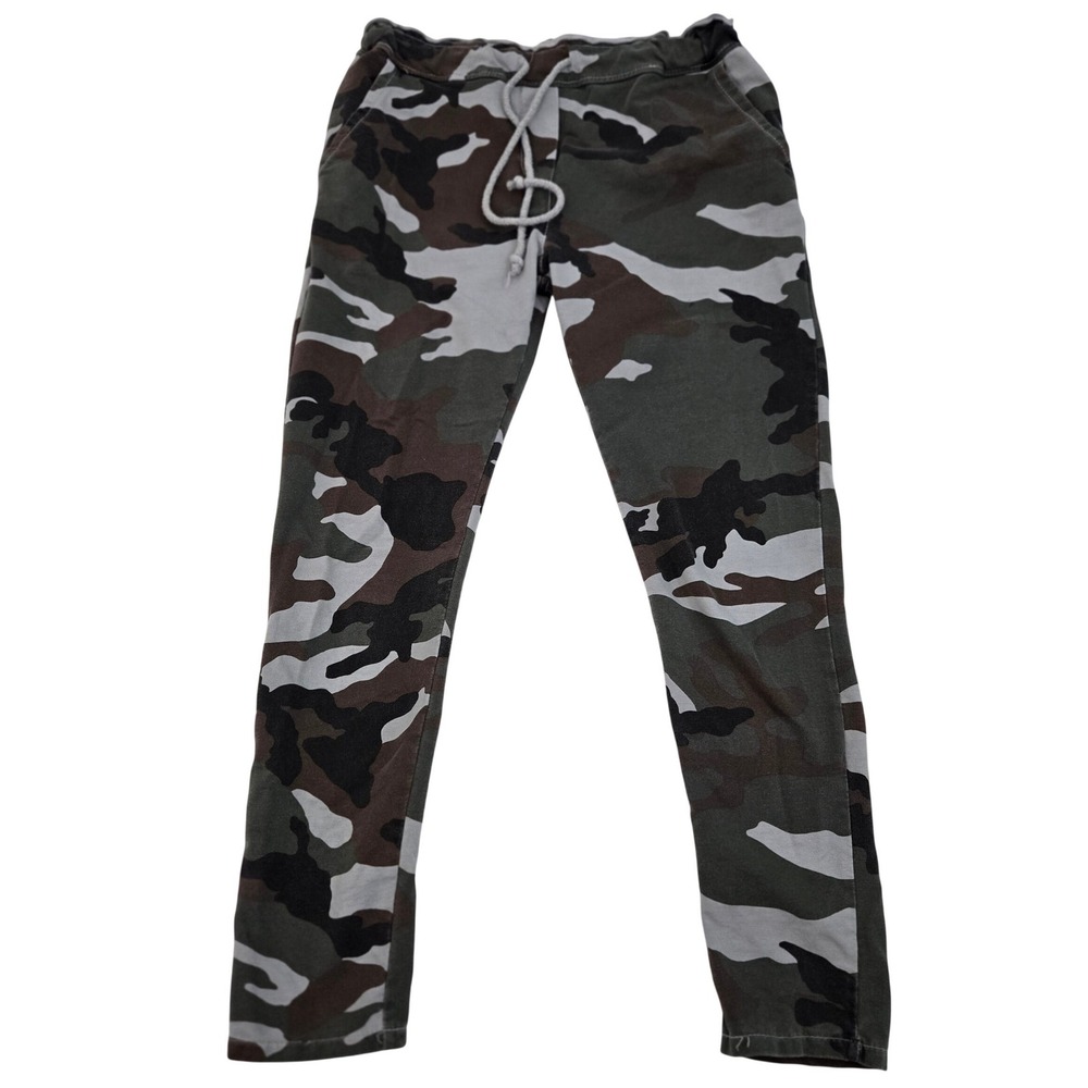 Venti 6 Made in Italy Camo Pants Womens Med Stretch Drawstring Raw Edge Jogger